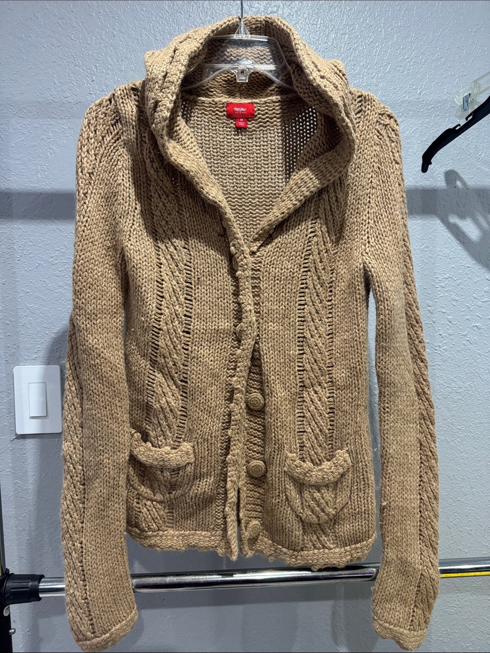 Heartloom Hooded Cable Knit Cardigan - Tan Brown